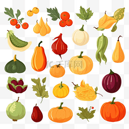 水果蔬菜红色图片_秋季感恩节假期矢量剪贴画，平面