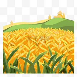 玉米田剪贴画 山上卡通黄色麦田 