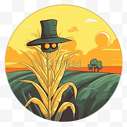 玉米田场景是一顶帽子被小麦包围