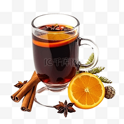 橙汁和橙子图片_一杯加橙子和香料的热红酒