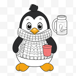 兒童書图片_穿着毛衣的可爱企鹅和一杯可可儿