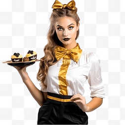 糖果派对游戏图片_身穿服务员服装配有金头骨角色扮