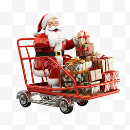 做旧新年卡图片_圣诞老人在手推车上滑动的 3D 渲