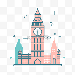伦敦插图图片_伦敦钟楼的浅粉色插图 向量