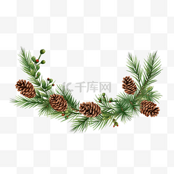 玩具圣诞海报图片_圣诞活动用松果的冷杉叶花环装饰