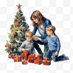 妈妈和她儿子的梦想是装饰圣诞树