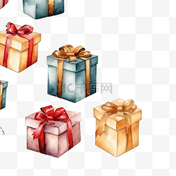 圣诞水彩无缝图案与礼品盒