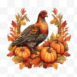 鸡的海报素材图片_感恩节排版，烤鸡南瓜叶呈秋色