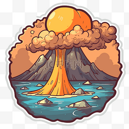 地平线上火山爆炸的卡通图解 向