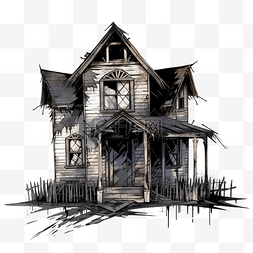 村屋卡通图片_可怕的废弃房屋，窗户用木板封住
