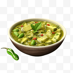 亚洲食品绿咖喱 3d 插图