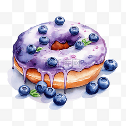 蓝莓甜甜圈水彩插图