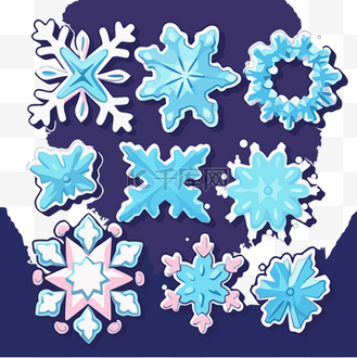 蓝色背景中的几张雪花贴纸 向量