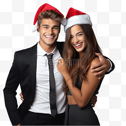 衣服戴帽子的男人图片_快乐的年轻夫妇穿着正式的衣服，