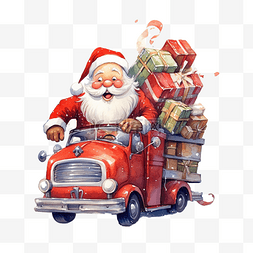 开卡会员图片_快乐的圣诞老人开着一辆装满圣诞