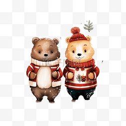 松鼠可爱卡通图片_圣诞快乐庆祝熊和松鼠与丑陋的毛