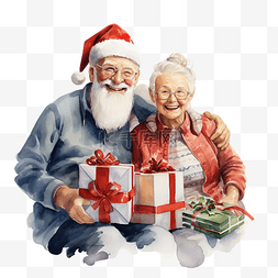 快乐的祖父母庆祝圣诞节交换礼物
