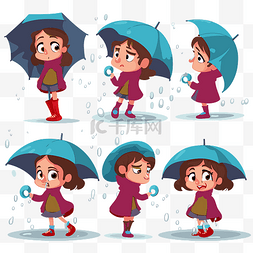 未知的图片_未知剪贴画年轻女孩打着雨伞卡通