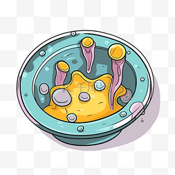 锅里有一小杯黄色的细菌，上面有