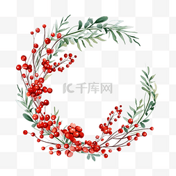 红色圣诞花绿叶可爱的小蓝莓和野