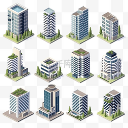 3d植物风景图片_等距毗邻高层建筑3D通用风景收藏