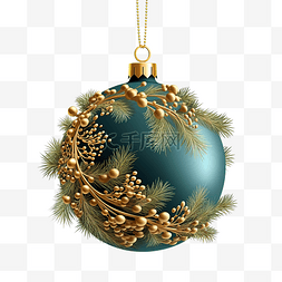 圣诞松树装饰图片_冷杉树枝圣诞球装饰松树与金球假