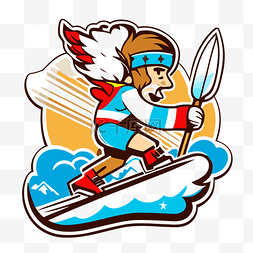 向下的箭头贴纸图片_带着羽毛的滑雪板印第安人骑着滑