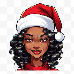 黑人女孩与圣诞圣诞老人帽子矢量