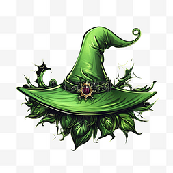 女巫插画图片_万圣节女巫帽子绿色女巫帽子蜘蛛