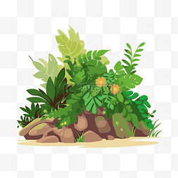 植物与生活ppt图片_绿化剪贴画丛林岩石与各种植物卡