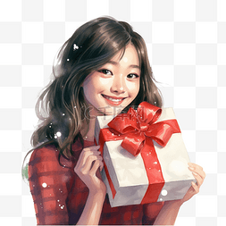 漂亮的礼物图片_亚洲女孩在圣诞节享受着她收到的