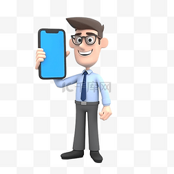 穿着蓝色衬衫的商人显示电话屏幕
