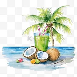 夏季香水图片_水彩椰子树海滩夏季元素海滩夏季