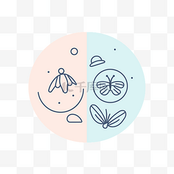 蝴蝶描绘图片_圆圈里有两张植物和一只蝴蝶的图