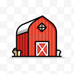 红色高清背景图片_带谷仓的小农场贴纸图标 向量