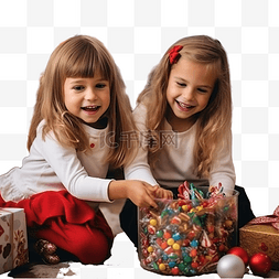 喜欢糖果的女孩图片_圣诞树和壁炉附近的小孩子手里拿