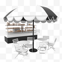 咖啡桌咖啡椅子图片_3d 商店咖啡馆配有冰淇淋陈列柜或