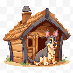 狗屋剪贴画可爱的灰狗坐在木屋插