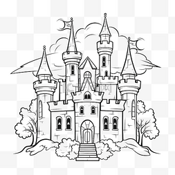 儿童着色书插图万圣节宽阔的城堡