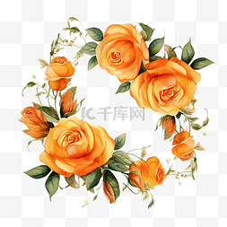 橙色玫瑰水彩画边框