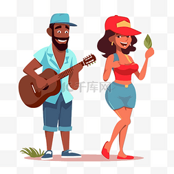 古巴图片_古巴剪贴画卡通男人和女人弹吉他