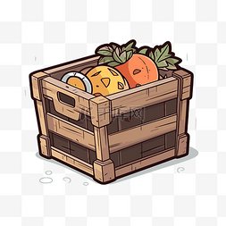 水果箱矢量素材图片_在木箱剪贴画中将带有水果和蔬菜