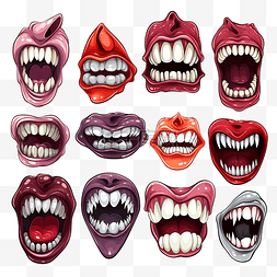 舌头嘴巴表情图片_卡通万圣节可怕的怪物嘴与牙齿和