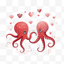 章鱼或鱿鱼和爱情情人节插图中的