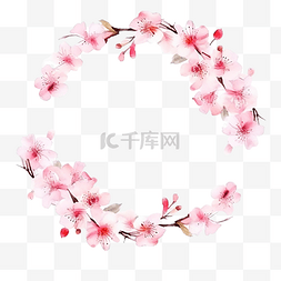 日本水彩樱花图片_水平框架周围有美丽的水彩樱花