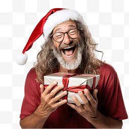 戴着圣诞帽留着胡子的家伙笑着拿