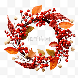 带叶子和罗文浆果的感恩节花环