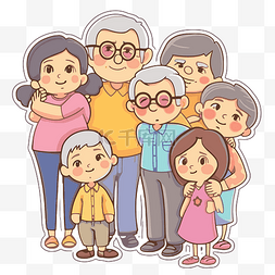 家庭成员的卡通图片_一对老年夫妇和他们的孩子的老式
