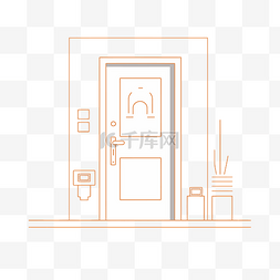 小房間图片_橙色门和小花瓶的线条 向量