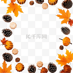 松果和叶子图片_由南瓜松果和树叶制成的秋季图案